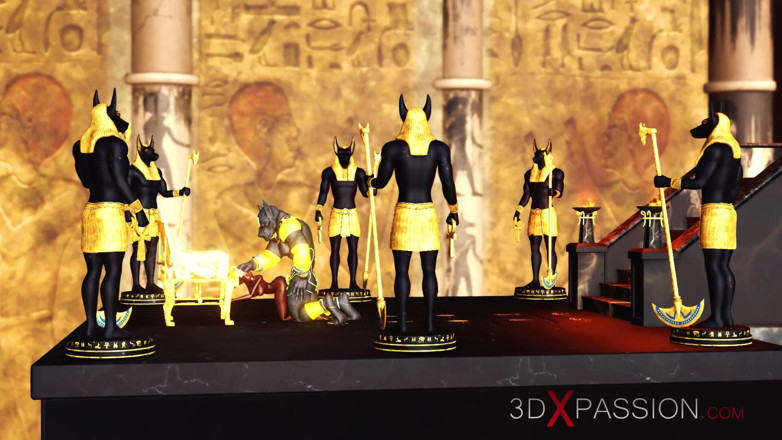 3dxpassion: 이집트 성전에서 섹시한 노예 흑누나를 따먹는 Anubis