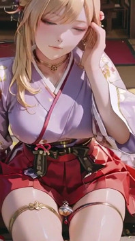 Blonde Goddess in the Japanese Corridor, Lazy Gazes, Hand on Hips, Sunlight Drenching Her Skin