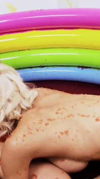 Hot and eager blondes massage themselves with colored jelly