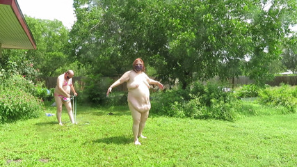 BBW nurse Vicki adventures with friends: Sissy Slut & Mistress V Hose Play 2