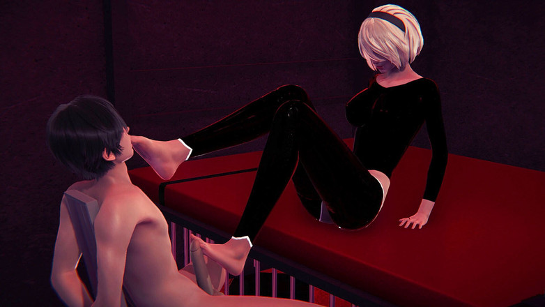 Waifu club 3D: あなたが縛られている間、2B足コキあなたのコック