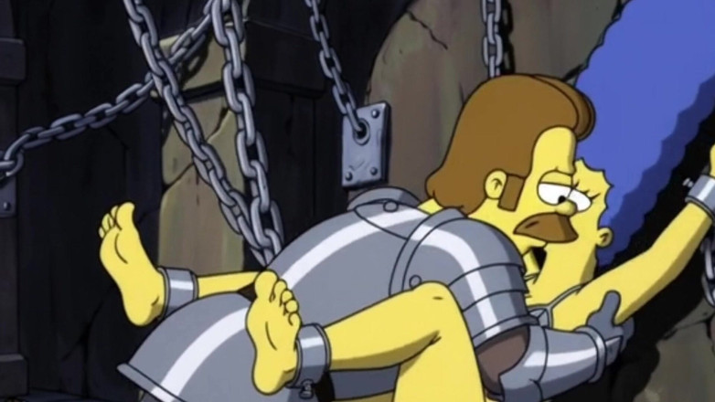 Octopussy Lovers Club: Dziwka w łańcuchach bierze swoją spermę. erotyczna fantazja. Kreskowa parodia Simpsonów