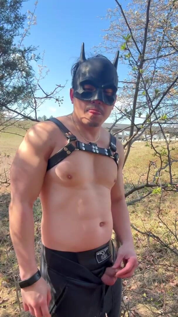 barenakedboy: Freezing Winds Asian Muscle Hunk Pisses, Strips to Leather, Jerks...