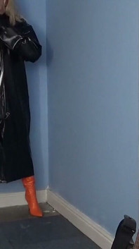 Bottes à cuisse en cuir orange