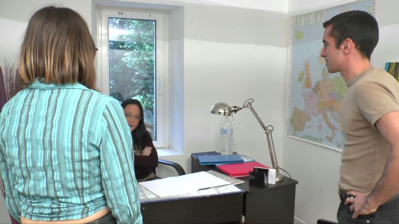 Hot Euro Girls: Horny young couple gets help from a sexy secretary