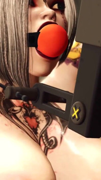 Ballgagged袖口の女の子が犯されるによって黒マスクの女性