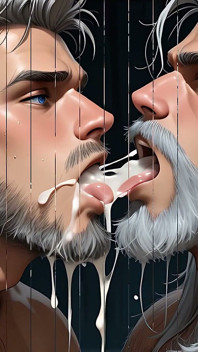Wytrzymały srebrny niedźwiedź głębokie gardło i wypełnia gardło wybuchającą spermą