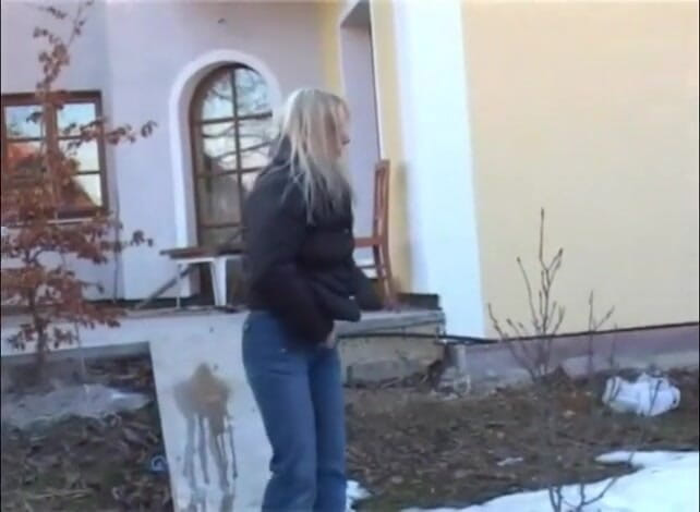 Femdom Austria: Slut pisses next to a house