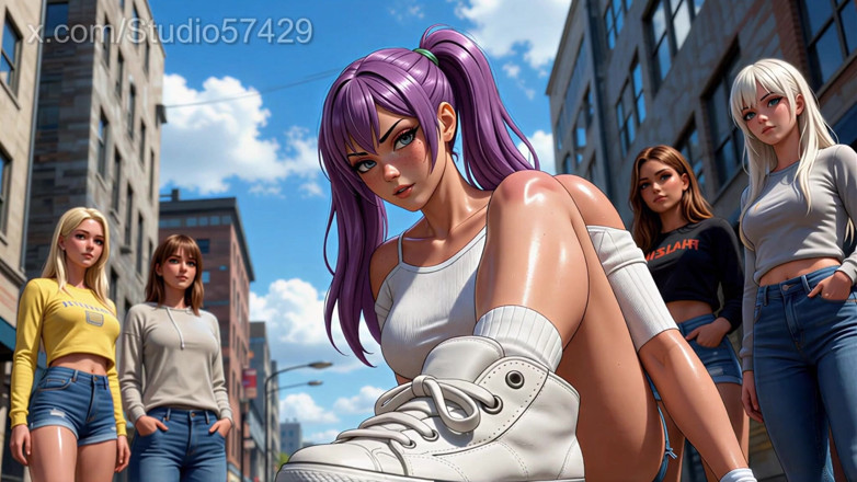 Supreme femdom: Reuzin crush in sportschoenen, converseren, voetheersing femdom