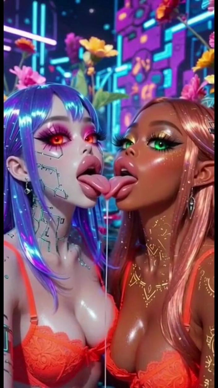 Hot girl dancing: Fetiș cu lesbiene amuzante cu limbă și sărutări, Ai Animation