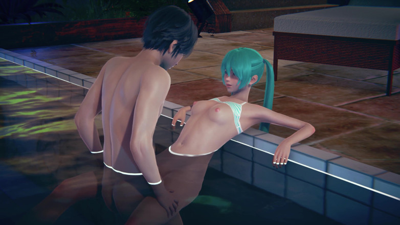 Waifu club 3D: Miku stříká v bazénu z velkého ptáka