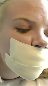 Hogtied Blonde Gagged with Panties, Ballgag and Microfoam Tape!