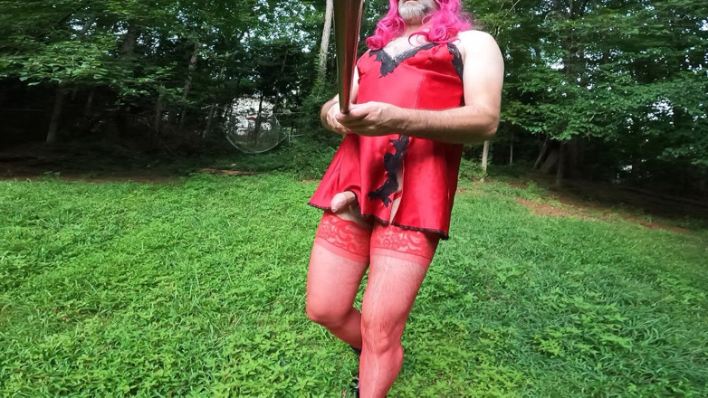 Jon Screcrow: Raw Unedited Crossdresser in Lingerie Outside