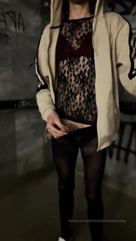 Crossdresser in Public Place Jerking off Cock