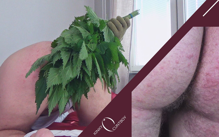 Sound Spanking with Stinging Nettles (FTM hairy pussy BDSM)