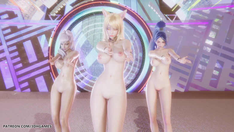 3D-Hentai Games: Kard - Wytrysk Ahri, Kaisa &amp; Evelynn Sexy Striptiz