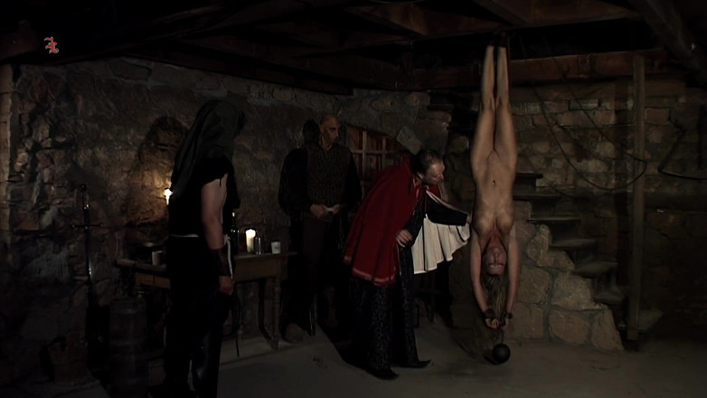 Inquisition and prison world: Rebecca - Hung Upside Down with Weights to Be Whipped