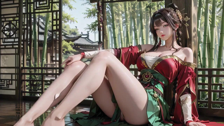 Seraphina Vale: Nữ thần áo đỏ trong một khu vườn bí mật đầy nắng, lười...