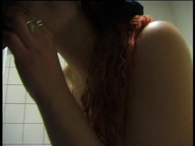 Lucky Cooch: Busty brunette is blowing hard dong in the bathroom