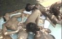 Lesbian Illusion: Lesbians black dildo party in the garden