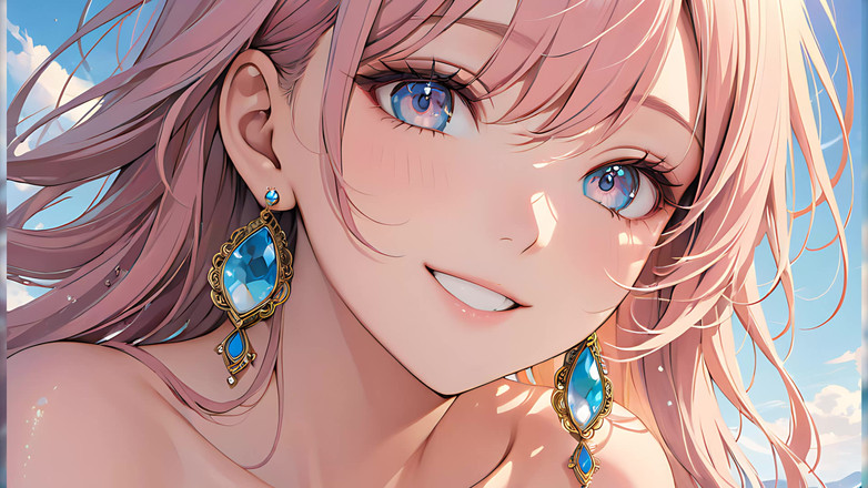 LustRender: 파스텔 반사 : 그녀의 눈에 부드러운 하늘을 가진 아름다운 젊은 여자