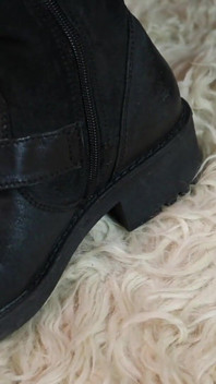 Rugged Elegance - Worn Tights & Biker Boots in a Black Minidress