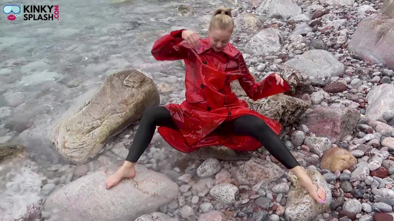 UKCuteGirl Lucy Lauren: Shiny Pvc Over Neoprene Wet Beach JOI &amp; Play