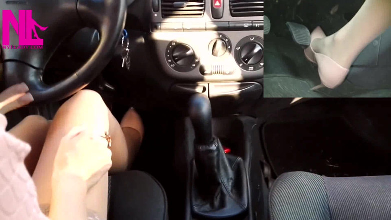 Nyllady: Sensual Driving in Nude Gianvito Rossi's Pumps and Handjobbing My...