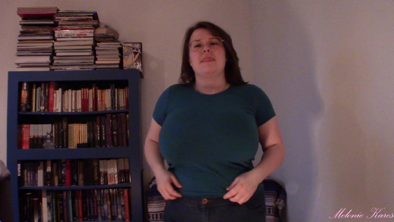 Melonie Kares: Huge boob tight shirt struggle BBW