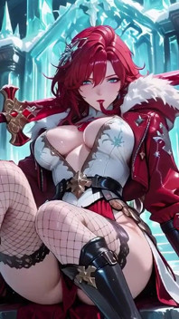 Ice Queen! Red-haired Sorceress Makes a Stunning Entrance in the Crystal Hall, Robe Slightly Open and Staff Tapping Seductively