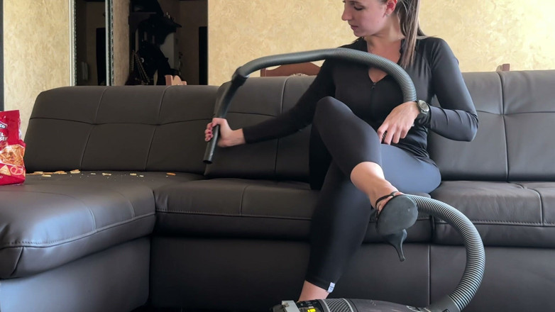 Hottie goddess: Miele Vacuum Fetish: Cleaning a Filthy Leather Sofa