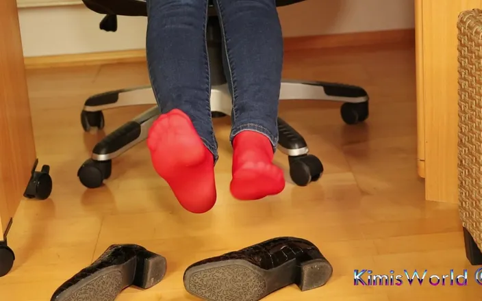 KimisWorld: Red Nylon Feet in Black Shiny Heels - Dangling &amp; Tease in...
