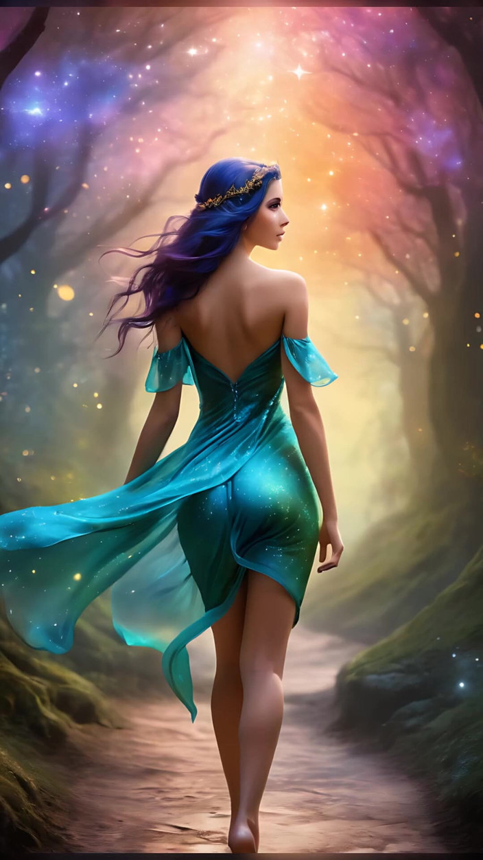 LustRender: スターダストの道を歩くヌードの女神 |アーティスティックAIスライドショー