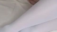 White stockings satin top teasing