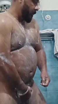 Indian Nude Daddy Enjoying a Hot Shower and Showing off His Wet Body