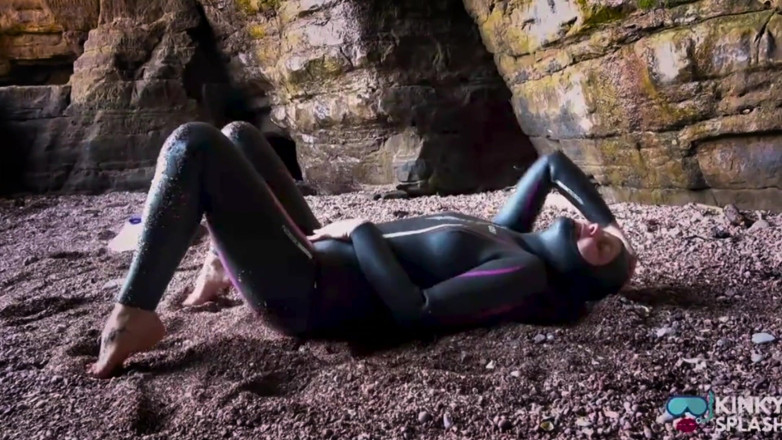UKCuteGirl Lucy Lauren: Shiny Rubber Wetsuit Tease in Private Cave