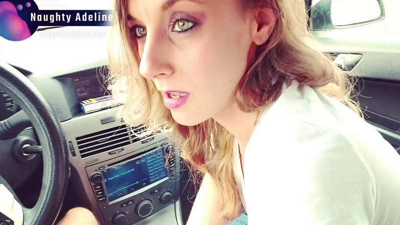Naughty Adeline: 在车里邋遢口交，口爆