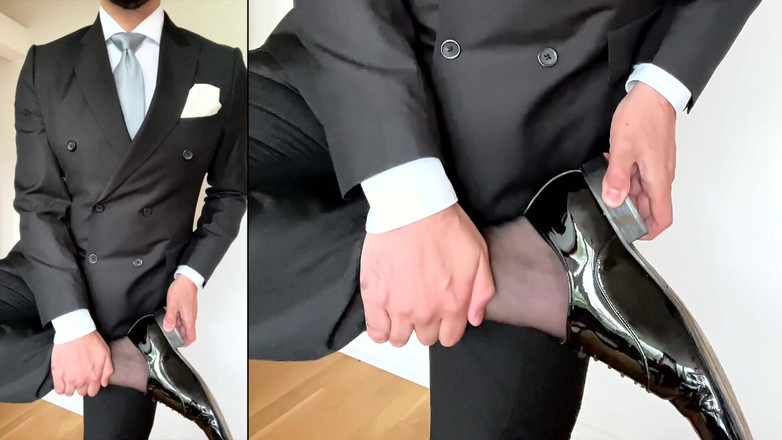 Master Shiny Shoes: Pria berjas masturbasi sepatu kulit paten