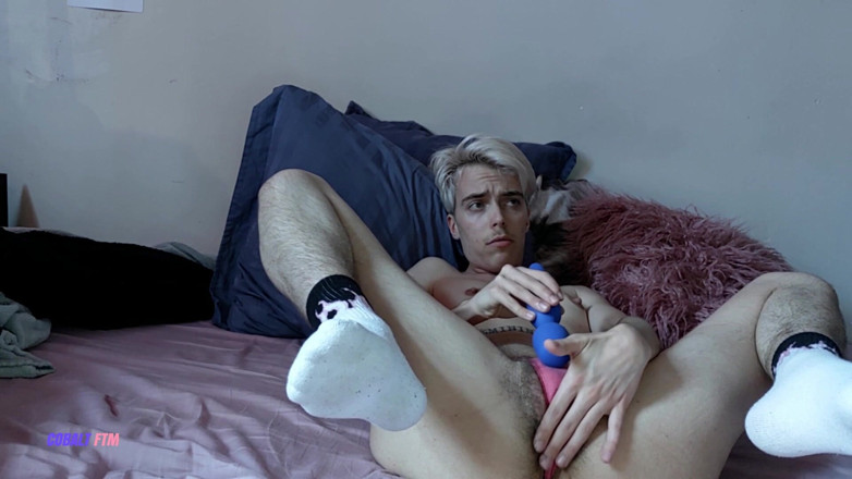 Cobalt FTM: Transboy Wanking Wearing Thong and Socks