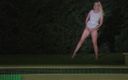 Lovekino: Blonde loszka stoi przed basenem i sika