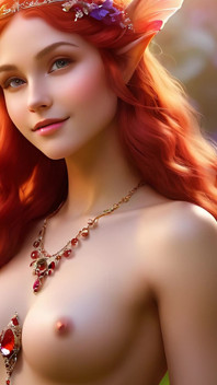 Une femme nue souriante tient un freesia, se déshabille dans des bijoux pourpres diamants grenat - diaporama élégant en ai