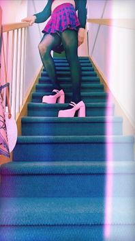 Dirty Crossdresser Teasing You on the Stairs, Down on All Fours Face Down Ass up, Walking in Her Slutty Pink Heels up and Down!