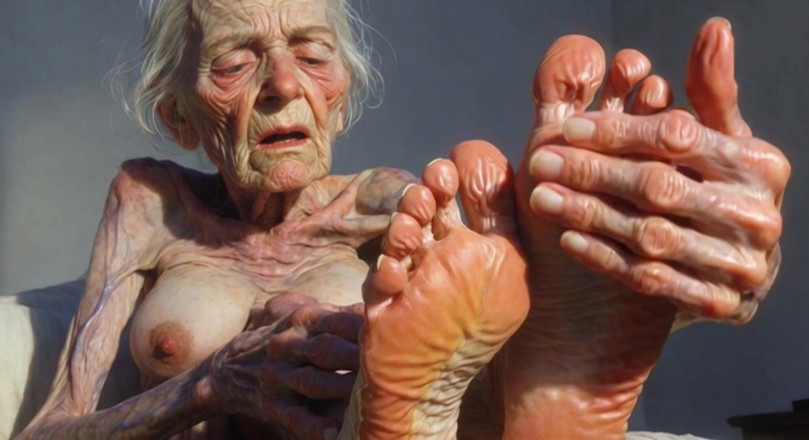 Anime Hentai: Oma foot Oil play - selbstmassage macht sie geil und tropft