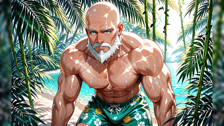 Erotic Man: Hübscher glatzköpfiger alter mann, hemdlos