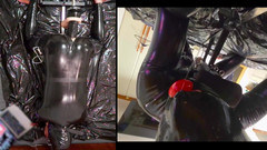 Chastitybeltboy: Séance au pilori avec combinaison en latex, pa chasteté, géant...