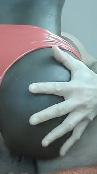 Black ass sextoy in shiny pants ass cumshot