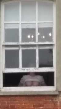 Tits in Hotel Window Very Public Julie Cunningham Flashing Huge Natural 38F Tits