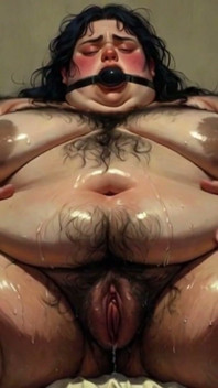 Fettleibige SSBBW in bondage geknebelt - Angst gemischt mit nasser haariger muschi