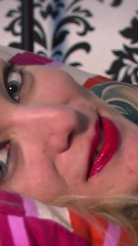 Blonde tattooed & small titted MILF in lingerie and gloves sucks and fucks this dude but gently
