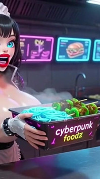 Two Cute Women Working at Cyberpunk Corner, Ai Animation